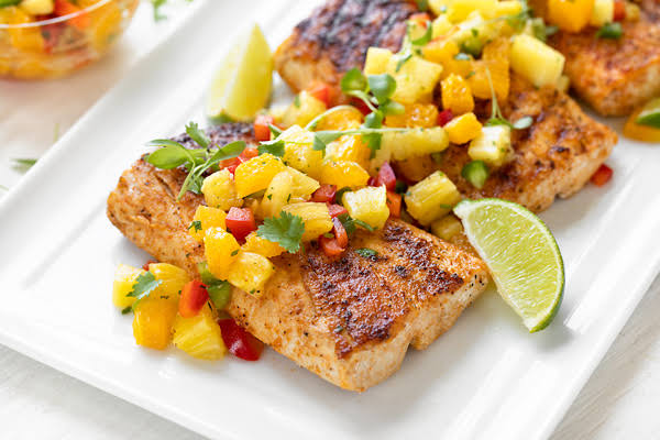 Grilled mahi mahi fillets with tropical fruit salsa