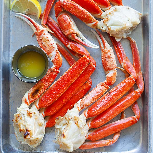 Snow crab clusters and legs on ice